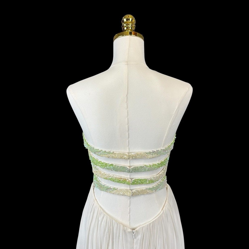 Sherri Hill 6 White Silk Beaded Strapless Gown Open Back Prom Pageant Dress - Picture 7 of 11
